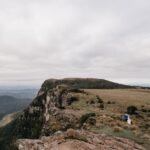 Dramatic vista of a mountain cliff with an overcast sky in Cambará do Sul, perfect for travel imagery.